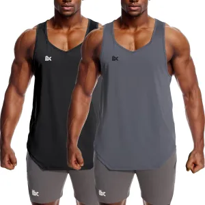 BROKIG Mens Irregular Gym Workout Stringer Tanks, Bodybuilding Athletic Training Tank Top UPF 40  Muscle Tank Sleeveless