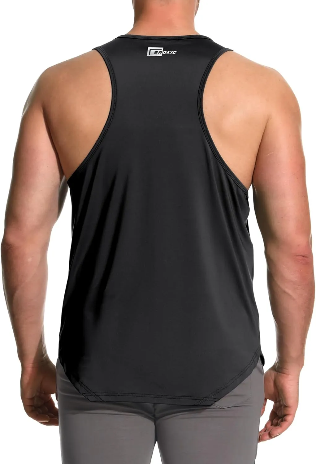 BROKIG Mens Irregular Gym Workout Stringer Tanks, Bodybuilding Athletic Training Tank Top UPF 40  Muscle Tank Sleeveless
