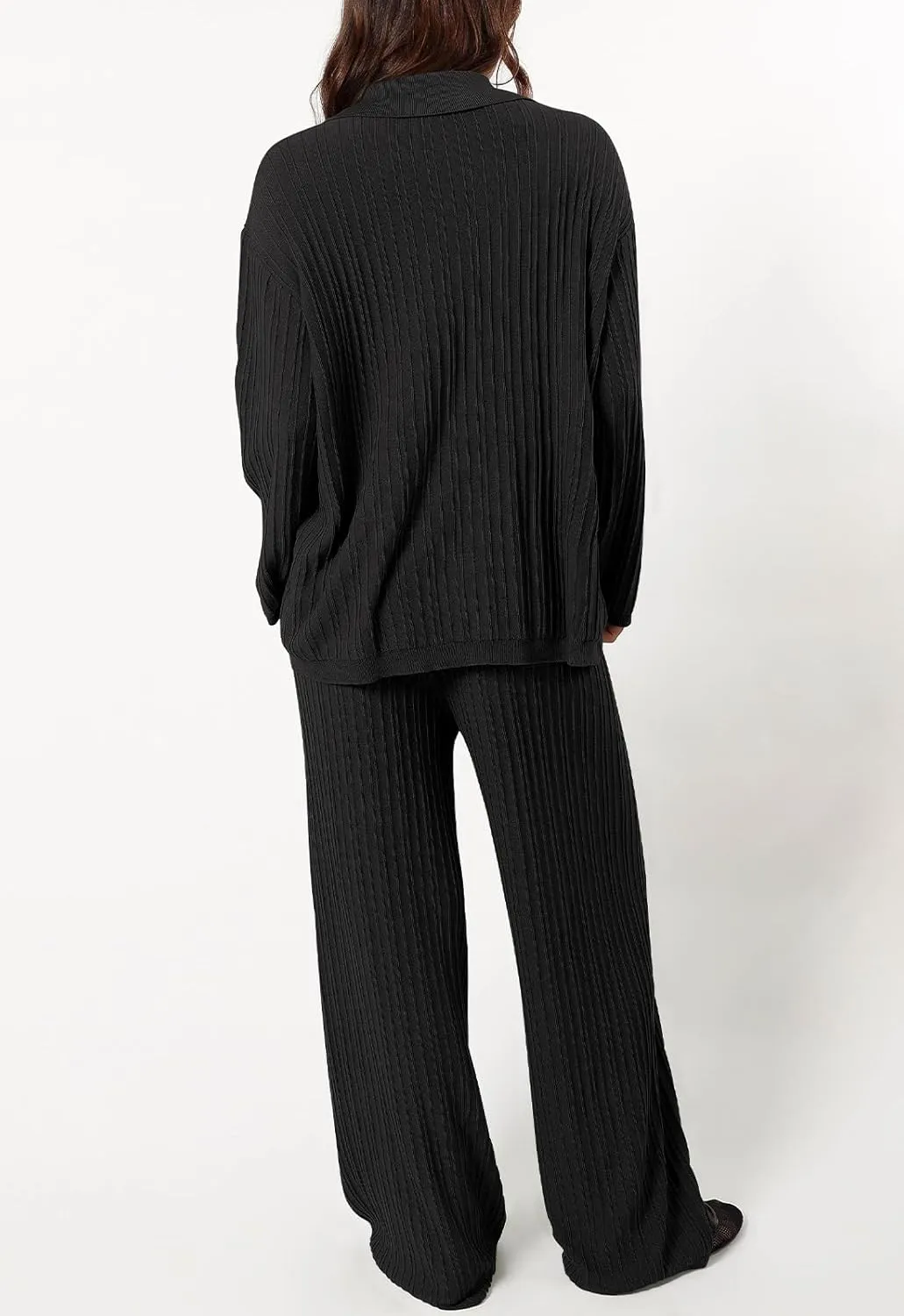 Cakulo Womens 2024 Lounge Sets 2 Piece Outfits Knit Sweater Matching Set Ribbed Wide Leg Loungewear Sweatsuits