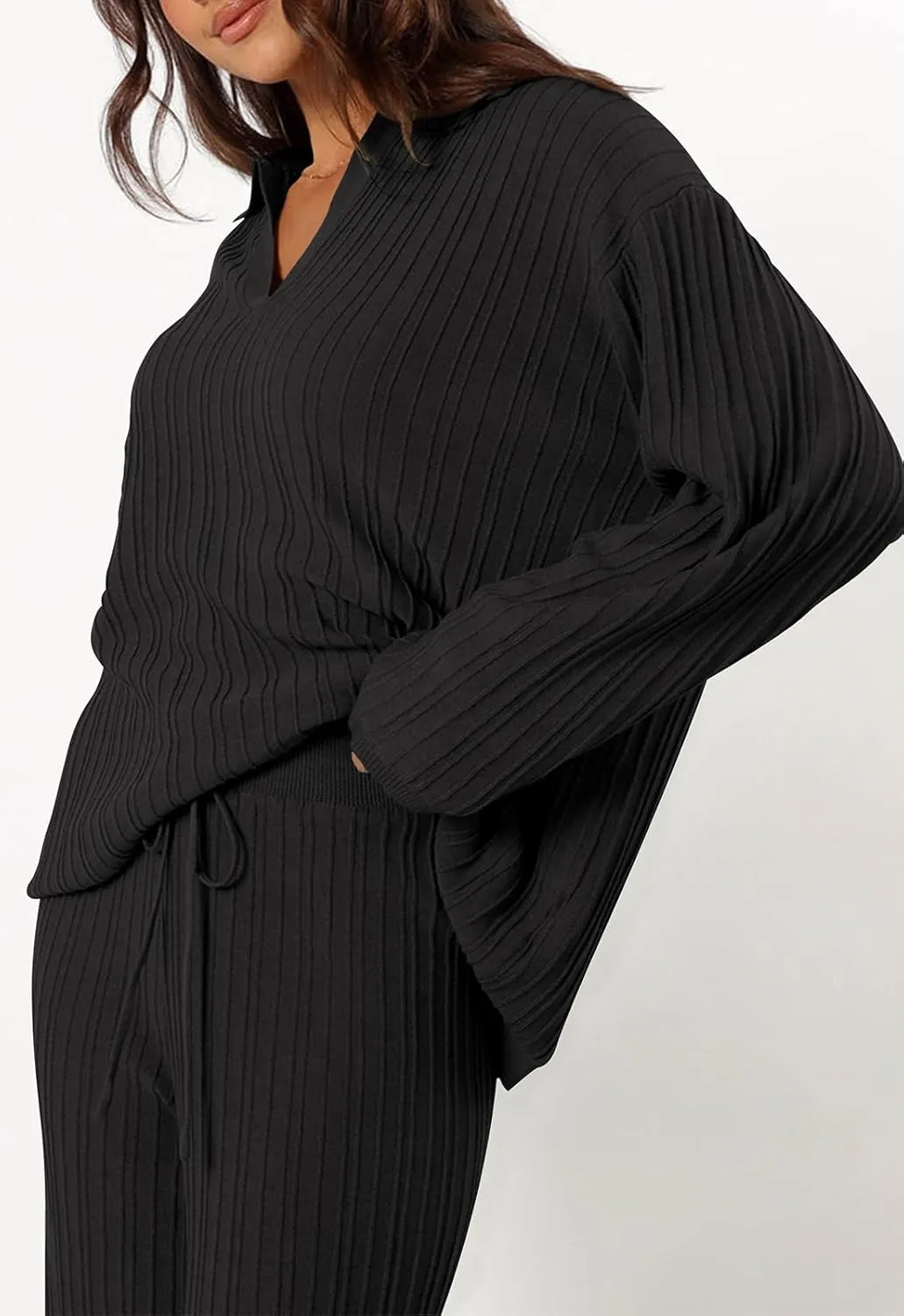 Cakulo Womens 2024 Lounge Sets 2 Piece Outfits Knit Sweater Matching Set Ribbed Wide Leg Loungewear Sweatsuits