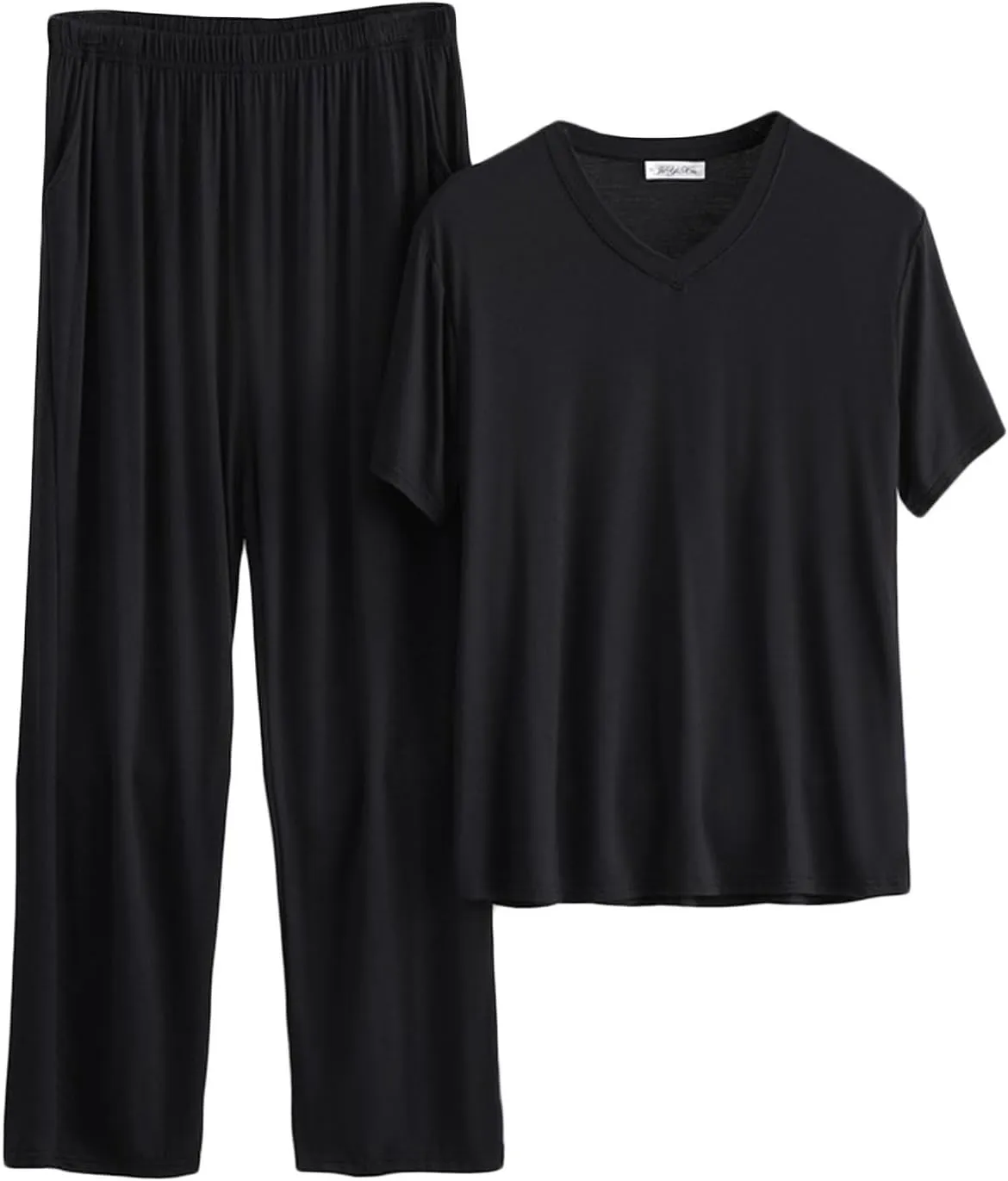 Cambkatl Men's Summer Pajamas Set Pullover Short Sleeve V Neck Shirts Matching Long Pants 2 Piece Lounge Sets Comfy Sleepwear