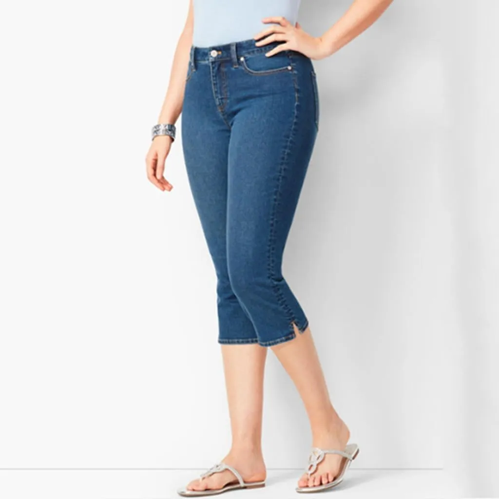 Capri Jeans for Women Trendy High Waisted Slim Split Hem Stretch Denim Jean Capris Cropped Pants Casual Summer