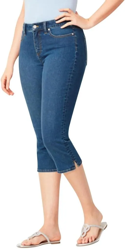 Capri Jeans for Women Trendy High Waisted Slim Split Hem Stretch Denim Jean Capris Cropped Pants Casual Summer