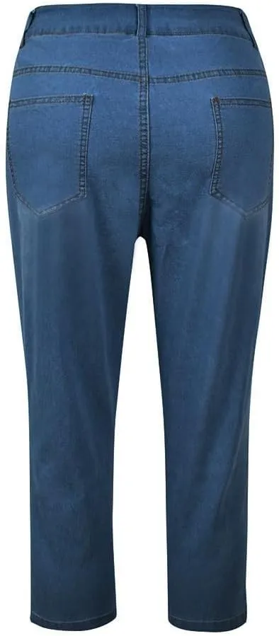 Capri Jeans for Women Trendy High Waisted Slim Split Hem Stretch Denim Jean Capris Cropped Pants Casual Summer