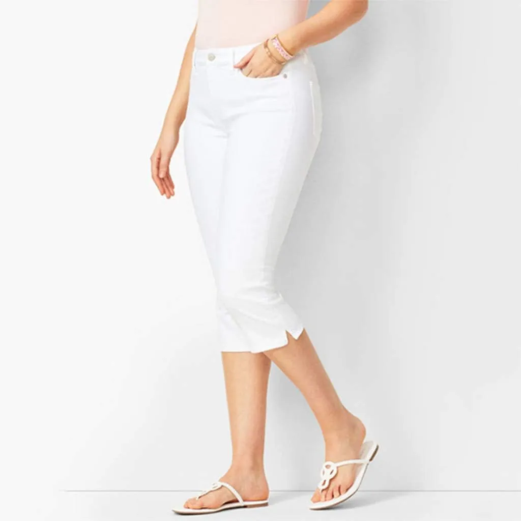 Capri Jeans for Women Trendy High Waisted Slim Split Hem Stretch Denim Jean Capris Cropped Pants Casual Summer