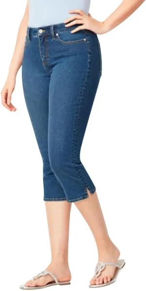 Capri Jeans for Women Trendy High Waisted Slim Split Hem Stretch Denim Jean Capris Cropped Pants Casual Summer