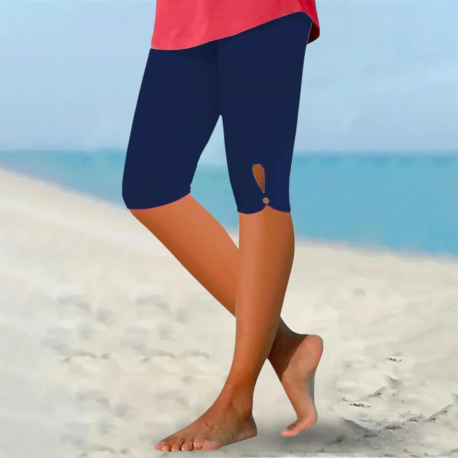 Capri Leggings for Women 2025 Tummy Control Knee Length Legging Summer Cropped Pants Casual Solid Comfy Yoga Pants