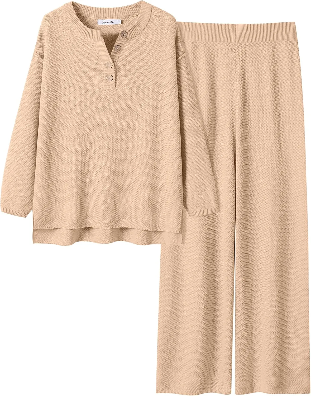 Caracilia Women Oversized Lounge Sets Waffle Knit Casual 2 Piece Outfit Matching Loose Sweater Set 2024 Travel Comfy Clothing