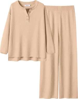 Caracilia Women Oversized Lounge Sets Waffle Knit Casual 2 Piece Outfit Matching Loose Sweater Set 2024 Travel Comfy Clothing