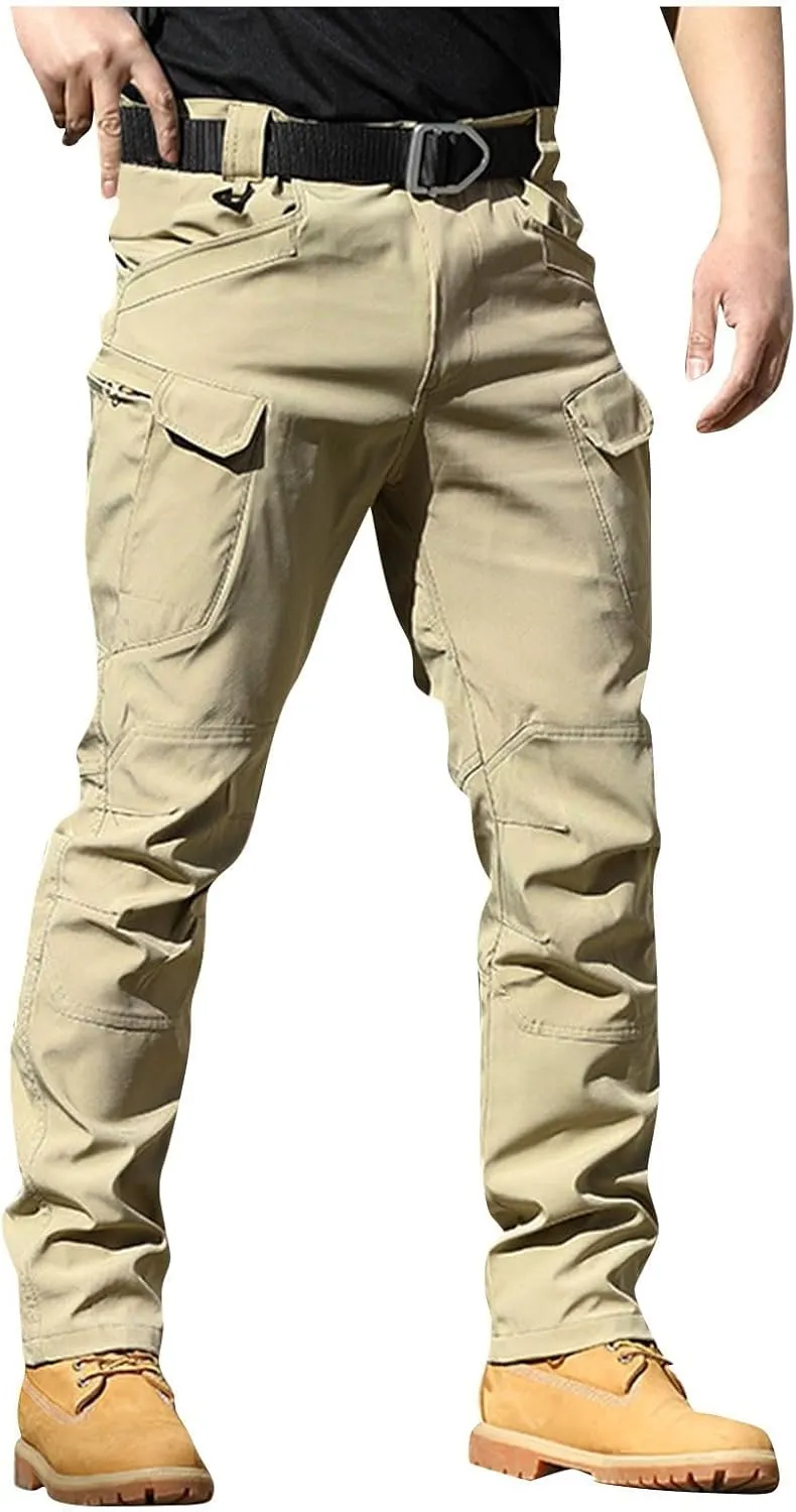 Cargo Work Pants for Men Ripstop Flexcamo - Tactical Waterproof Pants Multi Pockets Lightweight Relax Fit Hiking Pant