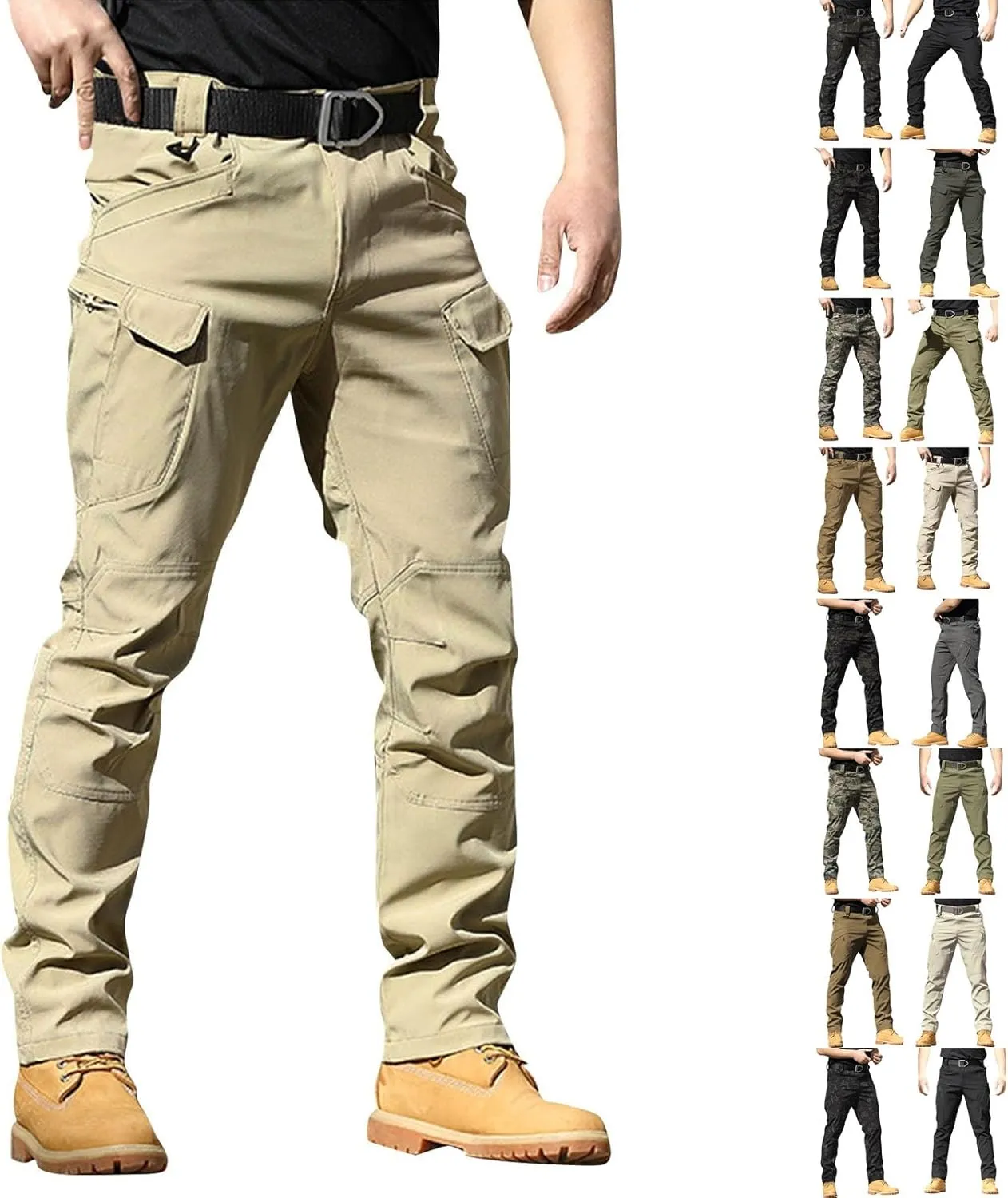 Cargo Work Pants for Men Ripstop Flexcamo - Tactical Waterproof Pants Multi Pockets Lightweight Relax Fit Hiking Pant