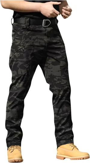 Cargo Work Pants for Men Ripstop Flexcamo - Tactical Waterproof Pants Multi Pockets Lightweight Relax Fit Hiking Pant