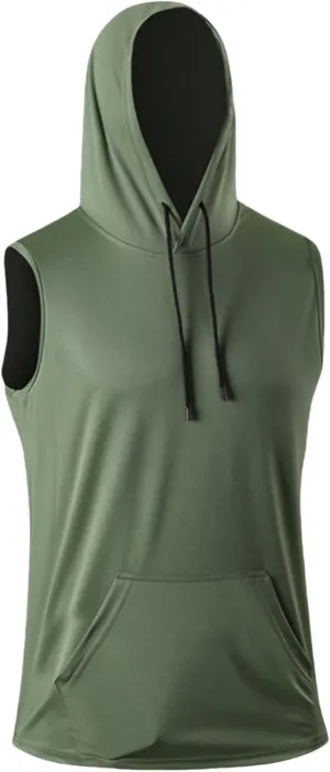 Casual Sleeveless Hoodies for Men Athletic Quick Dry Hooded Shirts Drawstring Pullover Workout Shirts with Pockets