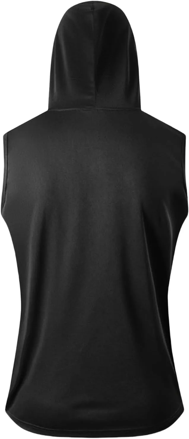 Casual Sleeveless Hoodies for Men Athletic Quick Dry Hooded Shirts Drawstring Pullover Workout Shirts with Pockets