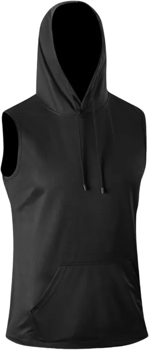 Casual Sleeveless Hoodies for Men Athletic Quick Dry Hooded Shirts Drawstring Pullover Workout Shirts with Pockets
