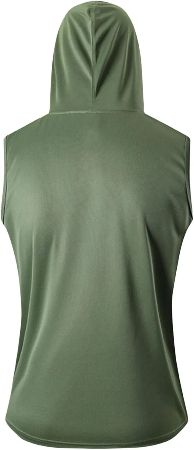 Casual Sleeveless Hoodies for Men Athletic Quick Dry Hooded Shirts Drawstring Pullover Workout Shirts with Pockets