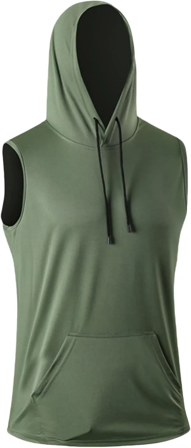 Casual Sleeveless Hoodies for Men Athletic Quick Dry Hooded Shirts Drawstring Pullover Workout Shirts with Pockets