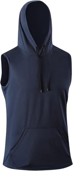 Casual Sleeveless Hoodies for Men Athletic Quick Dry Hooded Shirts Drawstring Pullover Workout Shirts with Pockets