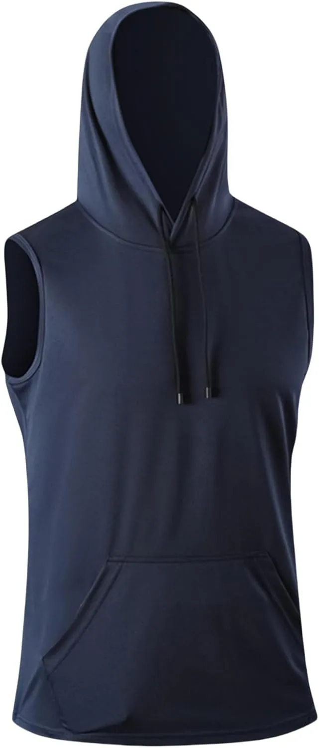 Casual Sleeveless Hoodies for Men Athletic Quick Dry Hooded Shirts Drawstring Pullover Workout Shirts with Pockets