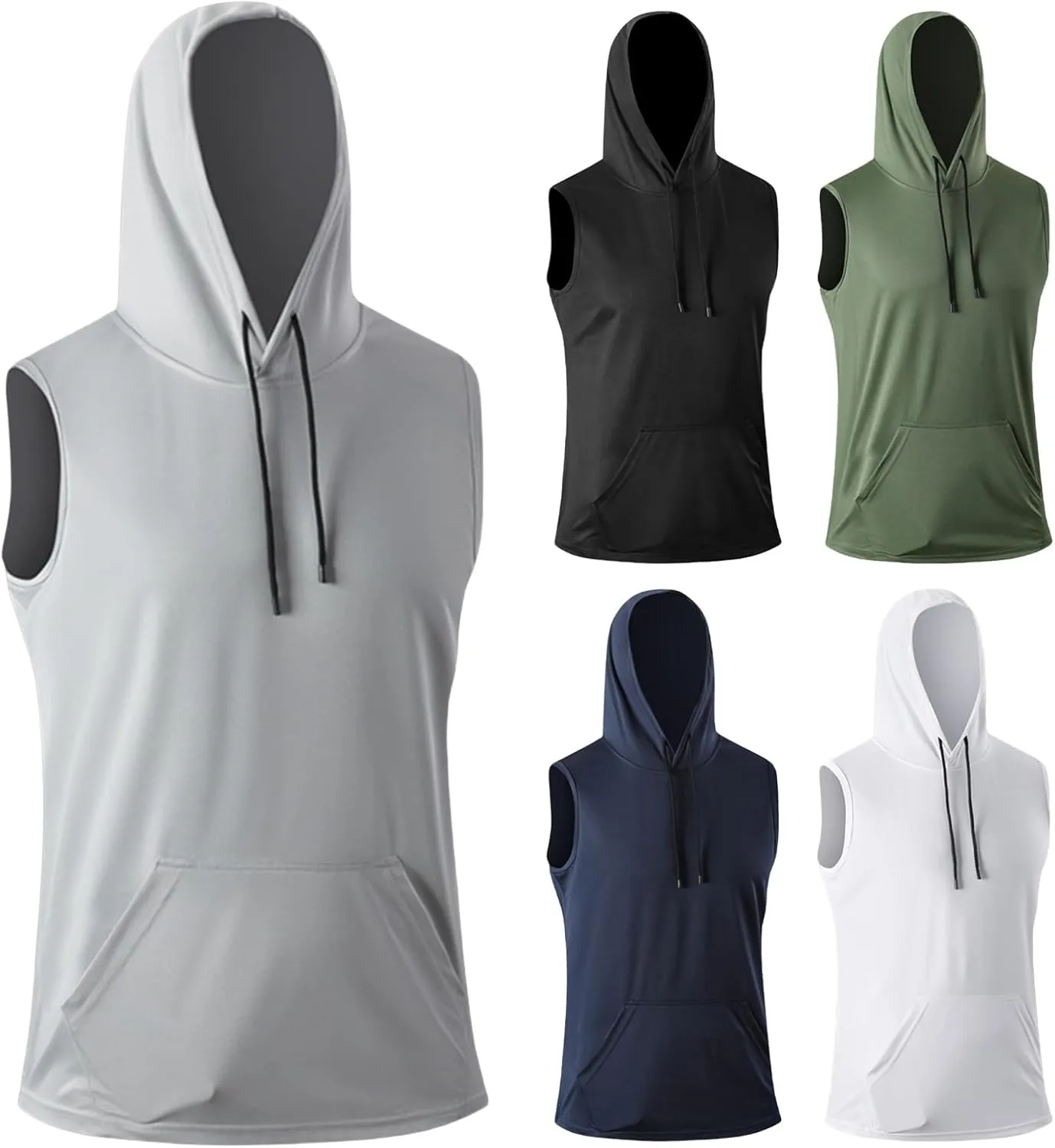 Casual Sleeveless Hoodies for Men Athletic Quick Dry Hooded Shirts Drawstring Pullover Workout Shirts with Pockets