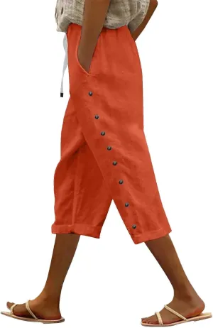 Cotton Linen Pants Women Cotton Linen Elastic Seven Pants Beach Casual Pants Linen Casual Elastic Waist Comfy Trousers