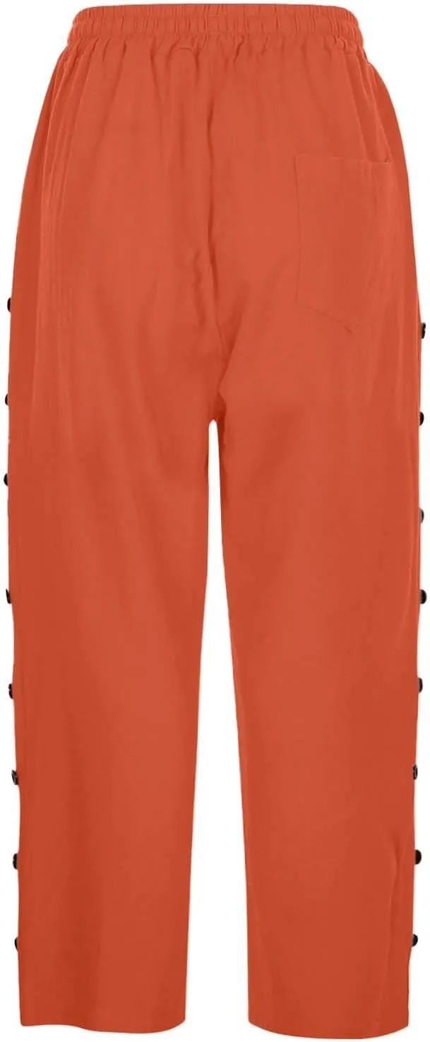Cotton Linen Pants Women Cotton Linen Elastic Seven Pants Beach Casual Pants Linen Casual Elastic Waist Comfy Trousers