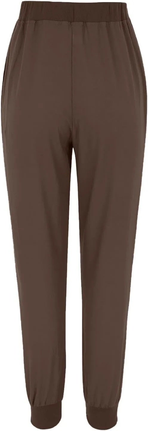 Cotton Linen Tapered Pants Womens Jogger Casual Drawstring Back Elastic Waist Pants Casual Trousers with Pockets