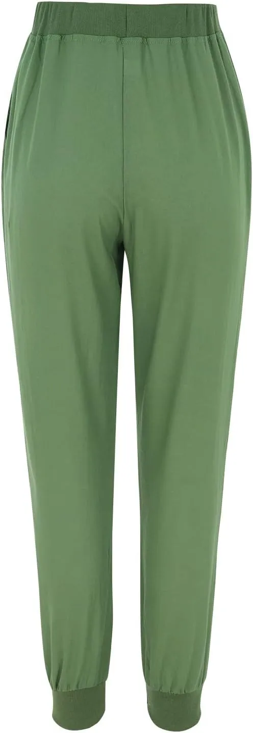Cotton Linen Tapered Pants Womens Jogger Casual Drawstring Back Elastic Waist Pants Casual Trousers with Pockets