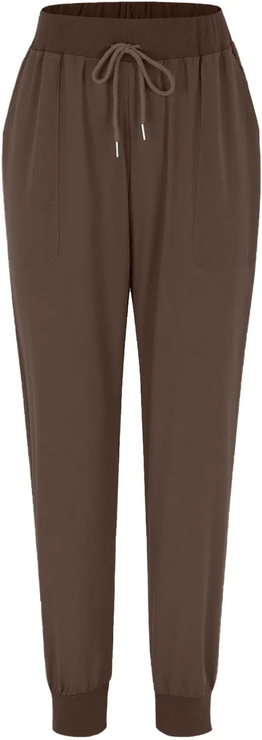 Cotton Linen Tapered Pants Womens Jogger Casual Drawstring Back Elastic Waist Pants Casual Trousers with Pockets