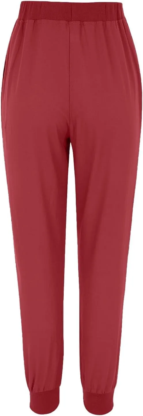 Cotton Linen Tapered Pants Womens Jogger Casual Drawstring Back Elastic Waist Pants Casual Trousers with Pockets