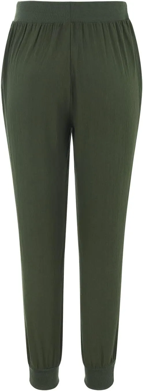Cotton Linen Tapered Pants Womens Jogger Casual Drawstring Back Elastic Waist Pants Casual Trousers with Pockets