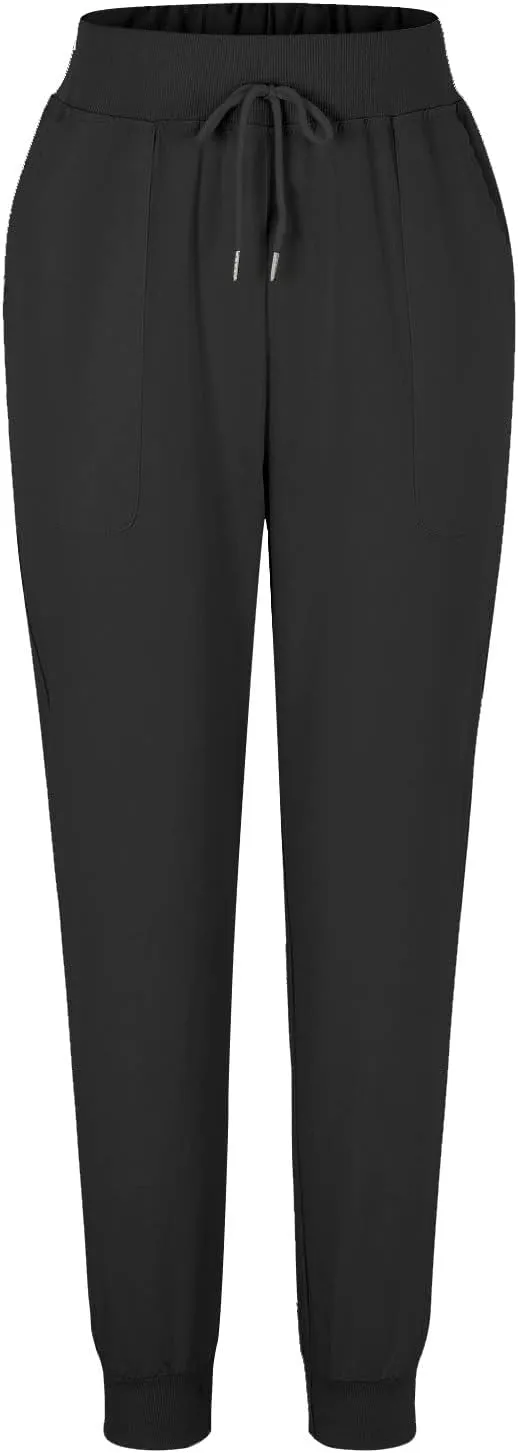 Cotton Linen Tapered Pants Womens Jogger Casual Drawstring Back Elastic Waist Pants Casual Trousers with Pockets