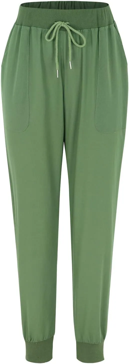 Cotton Linen Tapered Pants Womens Jogger Casual Drawstring Back Elastic Waist Pants Casual Trousers with Pockets