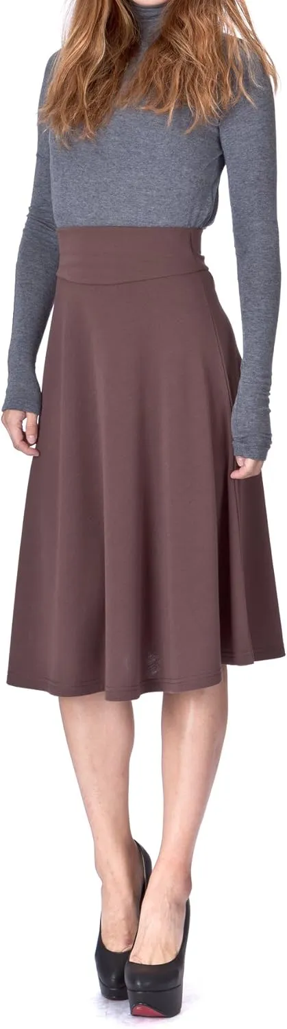 Dani's Choice Stretch High Waist A-line Flared Long Midi Skirt