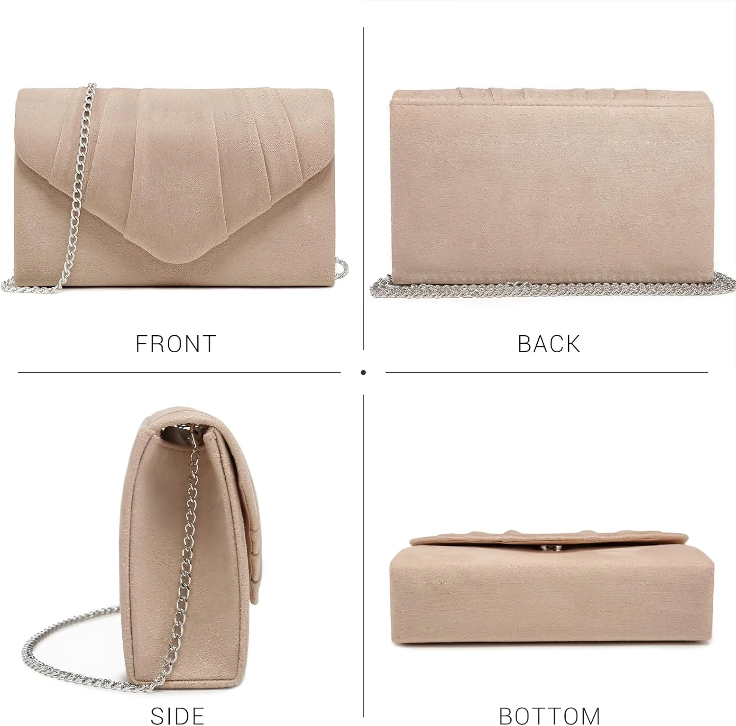 Dasein Women's Evening Bag Pleated Envelope Clutch Handbag Wedding Party Bridal Purse