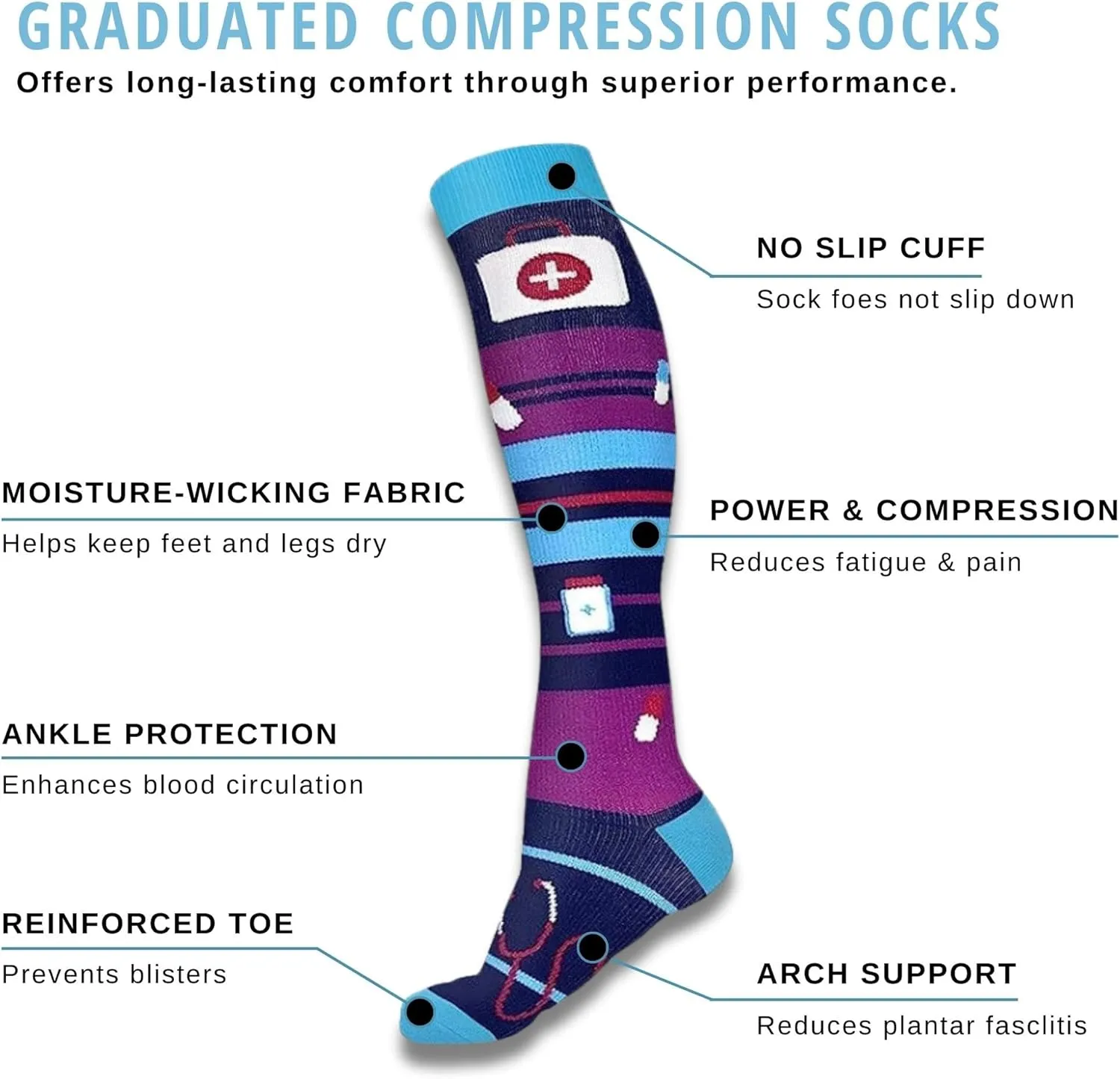 DCF Graduated Compression Socks Elevate Your Comfort and Health, Ideal for Soccer, Running, Nurses
