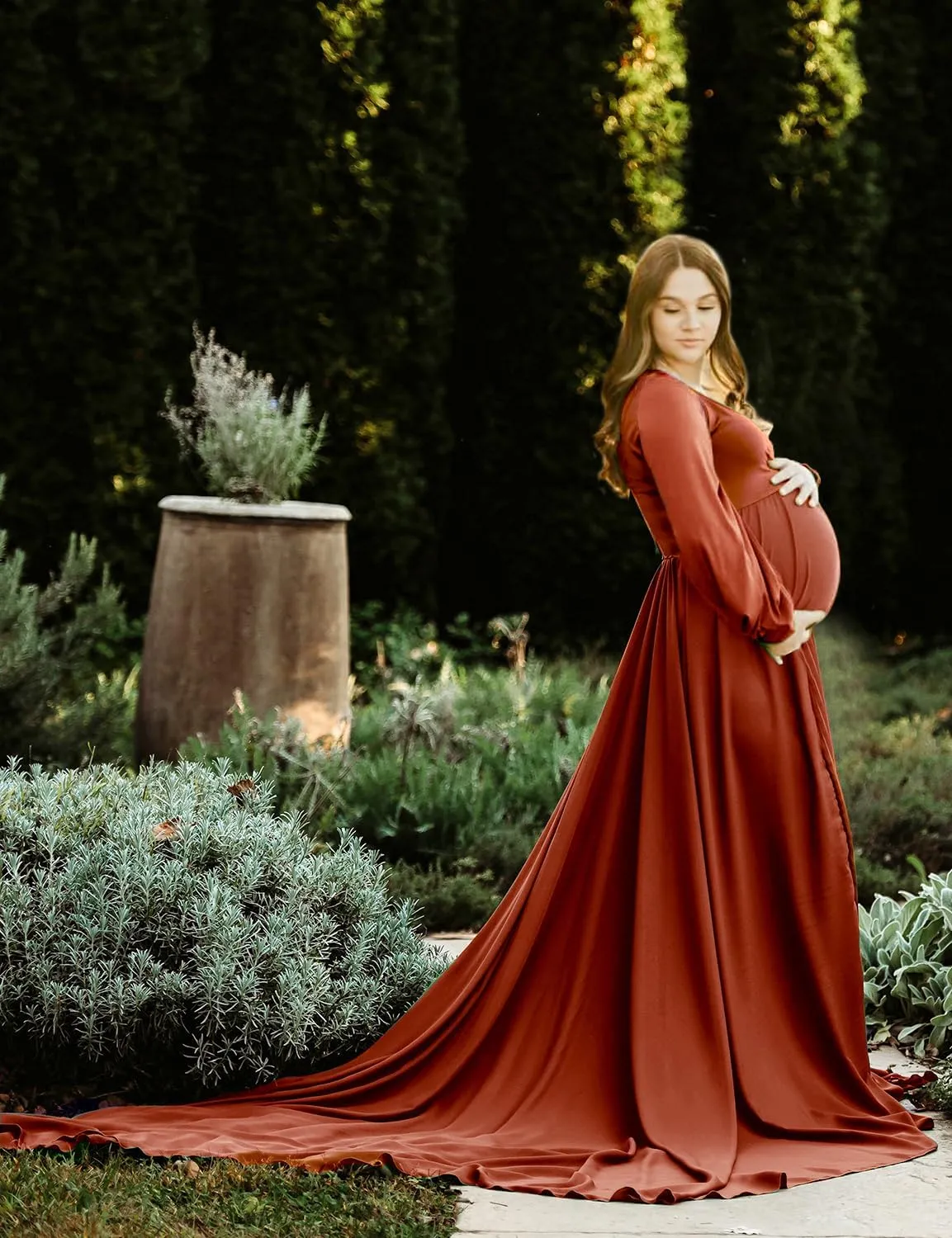 Dedysler Maternity Gown Dress for Photoshoot Long V Neck Photography with Split Soft Breathable Maxi Baby Shower Pregnancy