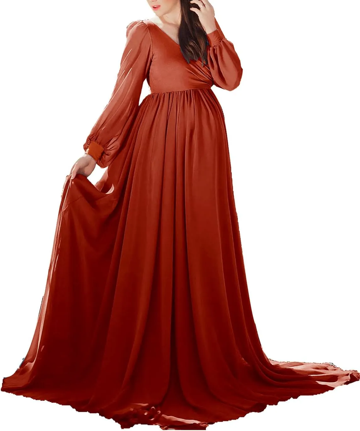 Dedysler Maternity Gown Dress for Photoshoot Long V Neck Photography with Split Soft Breathable Maxi Baby Shower Pregnancy