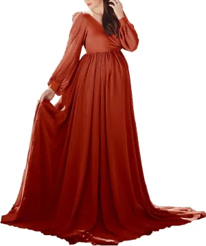 Dedysler Maternity Gown Dress for Photoshoot Long V Neck Photography with Split Soft Breathable Maxi Baby Shower Pregnancy