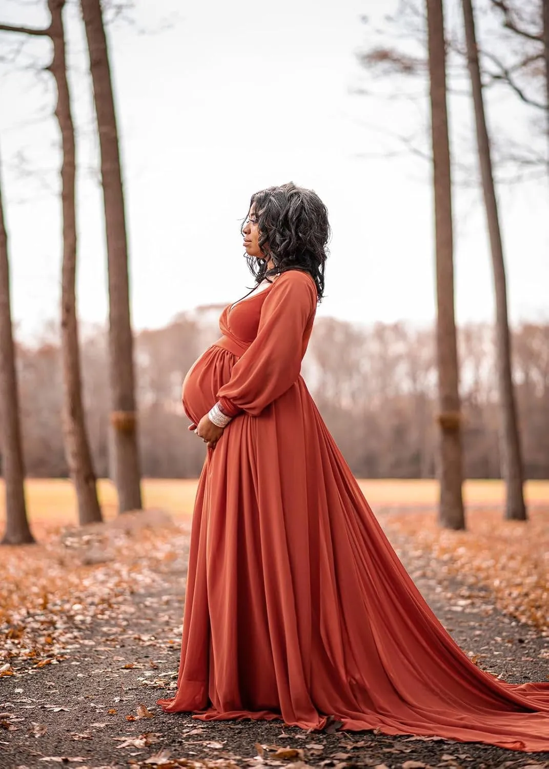 Dedysler Maternity Gown Dress for Photoshoot Long V Neck Photography with Split Soft Breathable Maxi Baby Shower Pregnancy