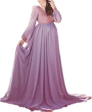 Dedysler Maternity Gown Dress for Photoshoot Long V Neck Photography with Split Soft Breathable Maxi Baby Shower Pregnancy