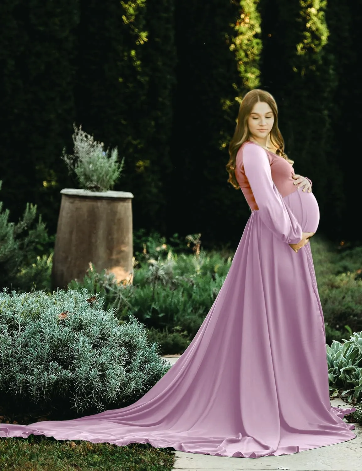 Dedysler Maternity Gown Dress for Photoshoot Long V Neck Photography with Split Soft Breathable Maxi Baby Shower Pregnancy
