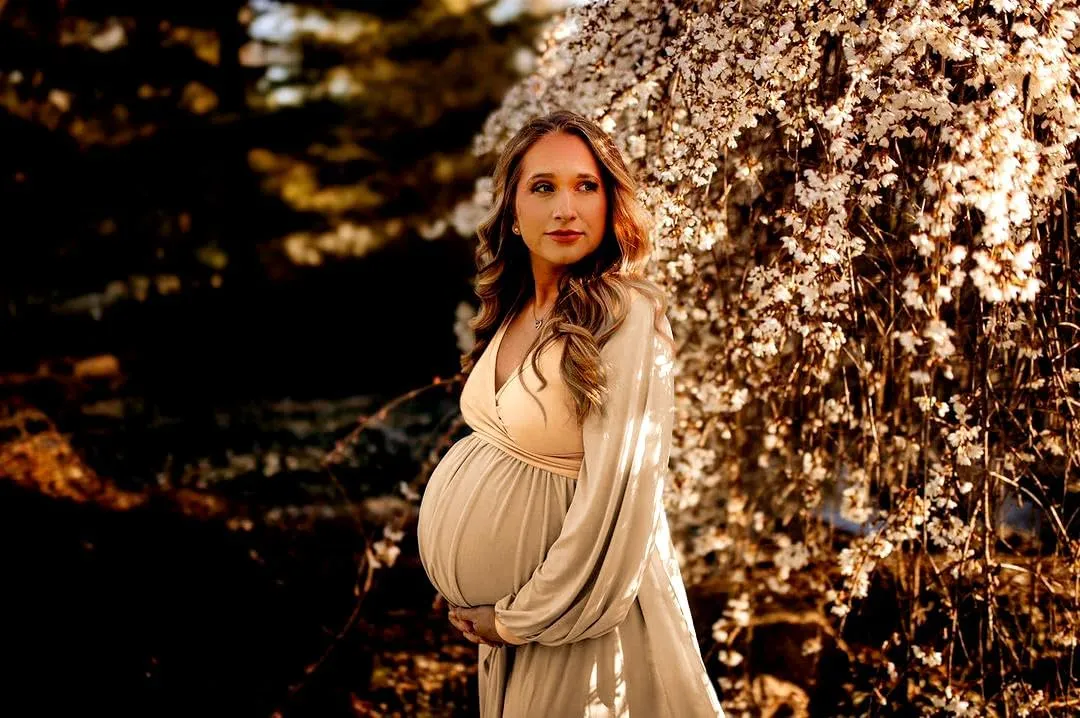 Dedysler Maternity Gown Dress for Photoshoot Long V Neck Photography with Split Soft Breathable Maxi Baby Shower Pregnancy