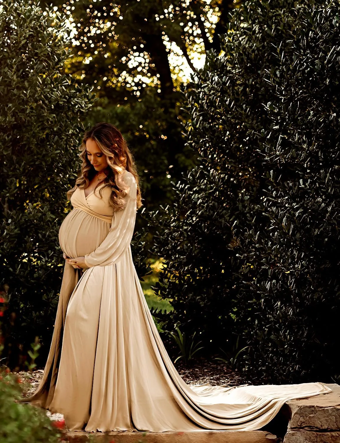 Dedysler Maternity Gown Dress for Photoshoot Long V Neck Photography with Split Soft Breathable Maxi Baby Shower Pregnancy