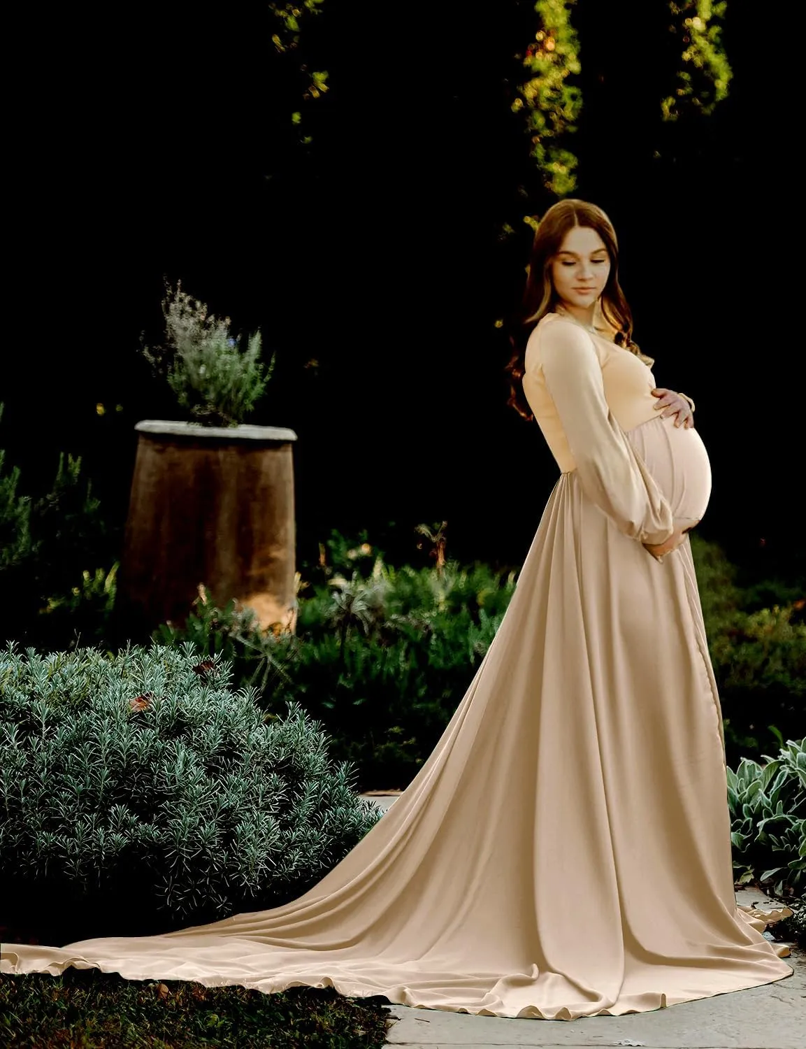 Dedysler Maternity Gown Dress for Photoshoot Long V Neck Photography with Split Soft Breathable Maxi Baby Shower Pregnancy
