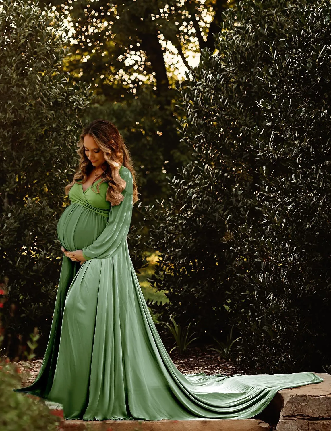 Dedysler Maternity Gown Dress for Photoshoot Long V Neck Photography with Split Soft Breathable Maxi Baby Shower Pregnancy