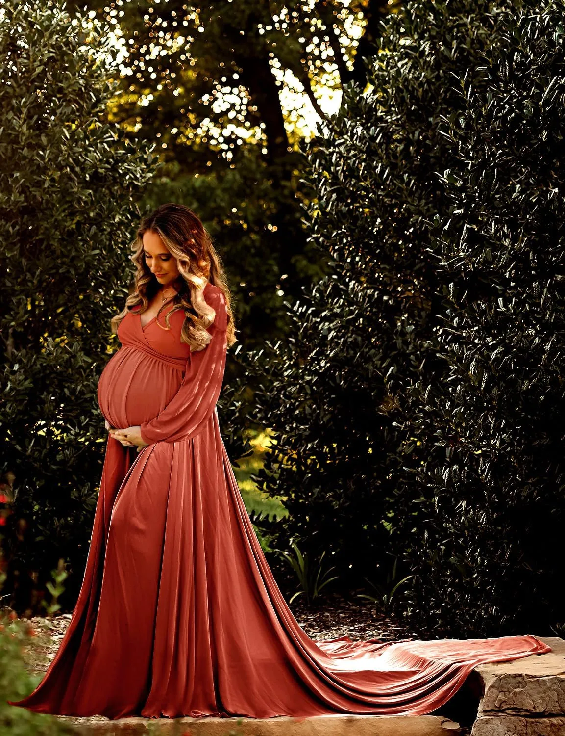 Dedysler Maternity Gown Dress for Photoshoot Long V Neck Photography with Split Soft Breathable Maxi Baby Shower Pregnancy