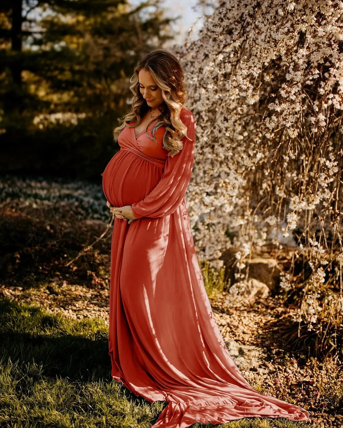 Dedysler Maternity Gown Dress for Photoshoot Long V Neck Photography with Split Soft Breathable Maxi Baby Shower Pregnancy
