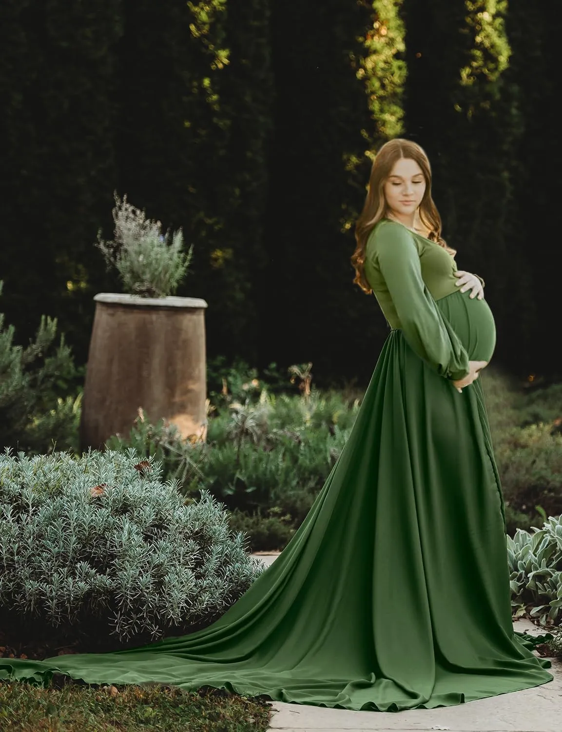 Dedysler Maternity Gown Dress for Photoshoot Long V Neck Photography with Split Soft Breathable Maxi Baby Shower Pregnancy