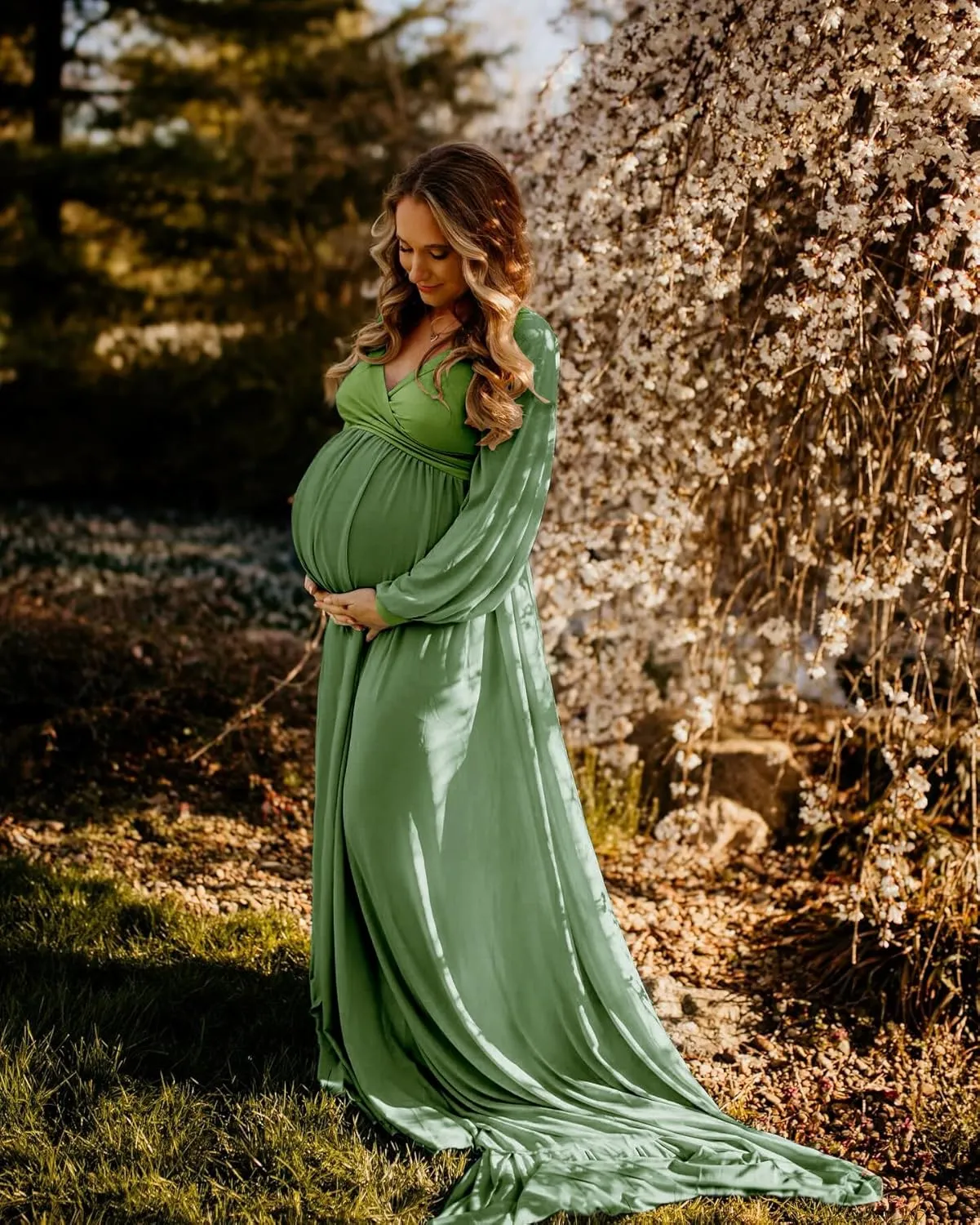 Dedysler Maternity Gown Dress for Photoshoot Long V Neck Photography with Split Soft Breathable Maxi Baby Shower Pregnancy